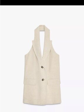 Zara Cream Halter Collar Long Vest